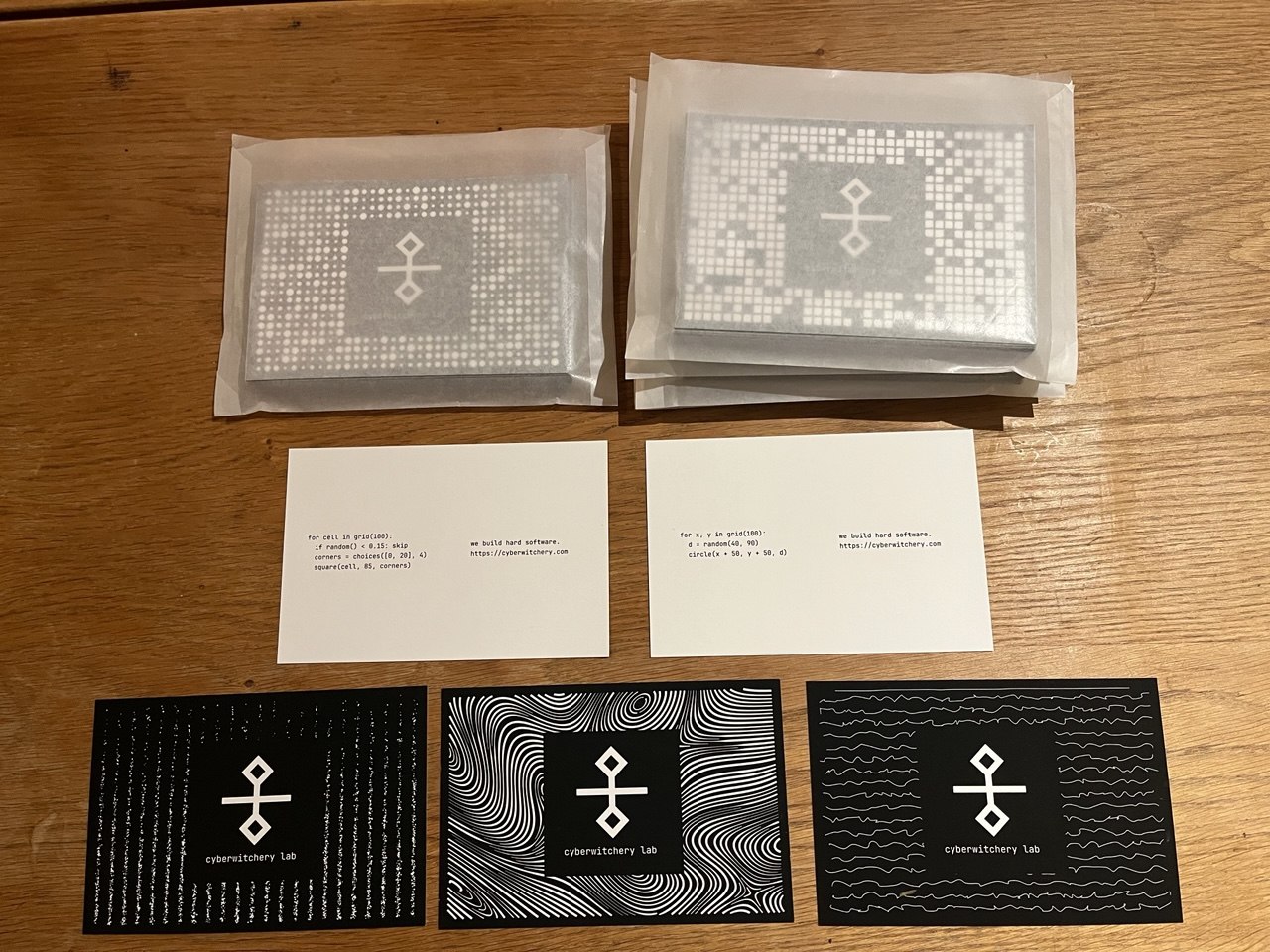 the five cyberwitchery postcards, printed